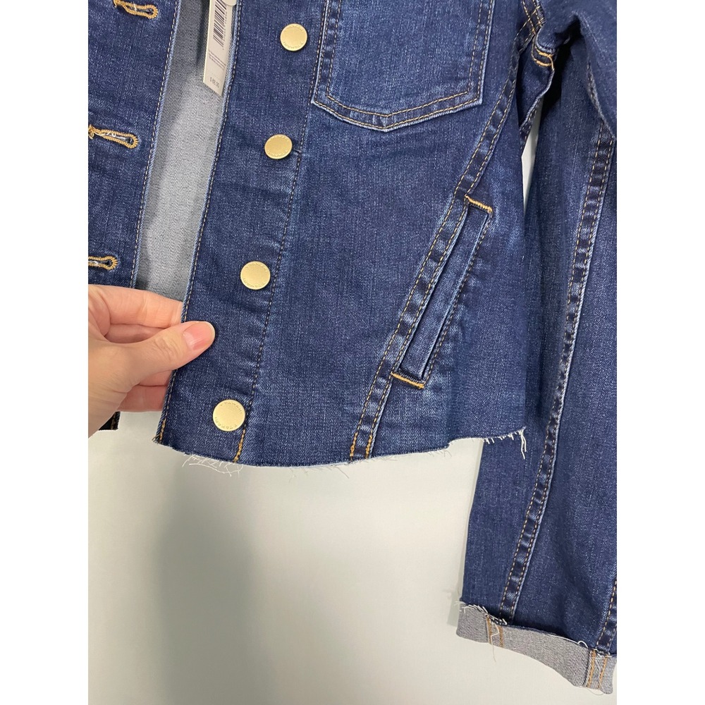NWT Tahari Dark Wash Denim Cropped Jacket‎ Raw Hem Gold Buttons Size XS - Picture 3 of 11